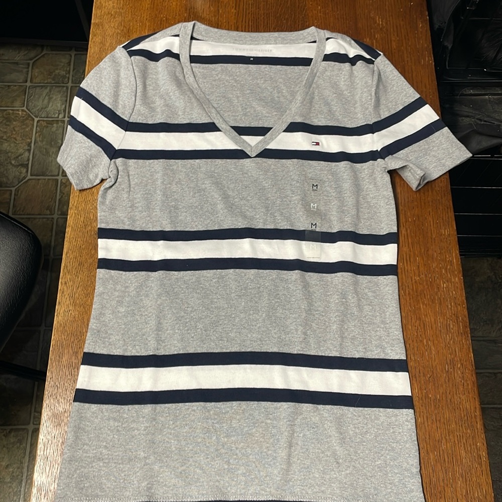 Grey White Navy Striped Tommy Hilfiger Shirt
